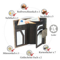 Domelo Damen Leder Geldbörse Geldbeutel Portemonnaie Brieftasche weiches Leder bestickt braun