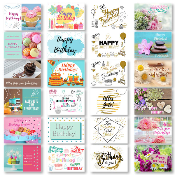 24er Set Geburtstagskarten mit Umschlag Glückwunschkarten Postkarte als Grußkarten