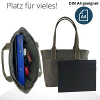 Domelo Damen gewachste Canvas Shopper. Khaki grün wasserabweisende Handtasche
