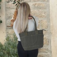 Domelo Damen gewachste Canvas Shopper. Khaki grün wasserabweisende Handtasche