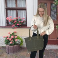 Domelo Damen gewachste Canvas Shopper. Khaki grün wasserabweisende Handtasche