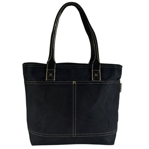 Domelo Damen gewachste Canvas Shopper.Schwarze wasserabweisende Handtasche