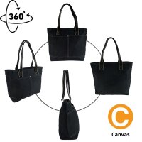 Domelo Damen gewachste Canvas Shopper.Schwarze wasserabweisende Handtasche