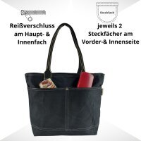 Domelo Damen gewachste Canvas Shopper.Schwarze wasserabweisende Handtasche