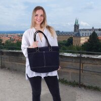 Domelo Damen gewachste Canvas Shopper.Schwarze wasserabweisende Handtasche