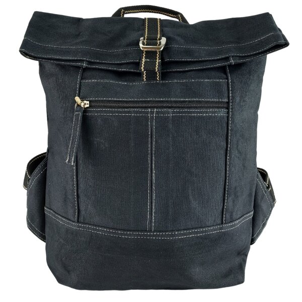Domelo gewachste Canvas Rucksack. Schwarze wasserabweisende Unisex Backpack