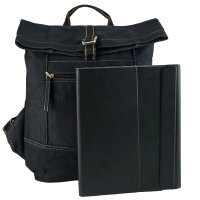 Domelo gewachste Canvas Rucksack. Schwarze wasserabweisende Unisex Backpack