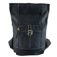 Domelo gewachste Canvas Rucksack. Schwarze wasserabweisende Unisex Backpack
