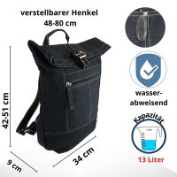 Domelo gewachste Canvas Rucksack. Schwarze wasserabweisende Unisex Backpack