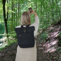 Domelo gewachste Canvas Rucksack. Schwarze wasserabweisende Unisex Backpack