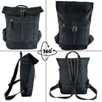 Domelo gewachste Canvas Rucksack. Schwarze wasserabweisende Unisex Backpack