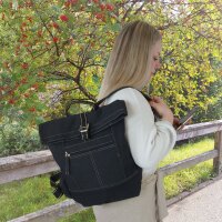 Domelo gewachste Canvas Rucksack. Schwarze wasserabweisende Unisex Backpack