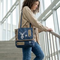 Domelo Trachten Rucksack/ Umhängetasche für Mädchen. Backpack aus Jeansstoff/Canvas Reh-Motiv