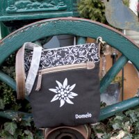 Domelo Umhängetasche. Canvas Trachtentasche mit Hirsch-Motiv, grau/ schwarz