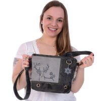 Domelo Trachtentasche Canvas Umhängetasche mit bedruckte Reh/ Edleweiss Motiv