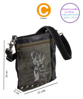 Domelo Umhängetasche. Canvas Trachtentasche mit Hirsch-Motiv, grau/ schwarz
