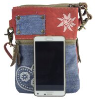 Domelo kleine Umhängetasche. Trachtentasche aus recycelter Jeans & Canvas mit Herz-Motiv