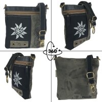 Domelo kleine Canvas Trachtentasche.Canvas Umhängetasche mit Edelweissmotiv