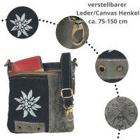 Domelo kleine Canvas Trachtentasche.Canvas Umhängetasche mit Edelweissmotiv