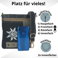 Domelo kleine Canvas Trachtentasche.Canvas Umhängetasche mit Edelweissmotiv