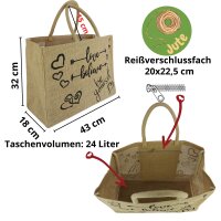 Domelo große Jute Einkaufskorb, 100% Vegane Einkaufstasche/ Handtasche