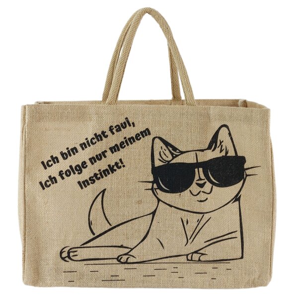 Domelo große Jute Einkaufskorb, 100% Vegane Einkaufstasche/Jutetasche/Shopper mit Katzenmotiv
