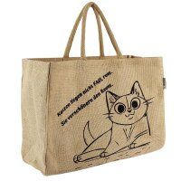 Domelo große Jute Einkaufskorb, 100% Vegane Einkaufstasche/Jutetasche/Shopper mit Katzenmotiv