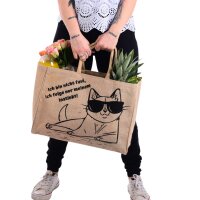 Domelo große Jute Einkaufskorb, 100% Vegane Einkaufstasche/Jutetasche/Shopper mit Katzenmotiv