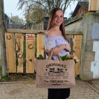 Domelo große Jute Einkaufskorb, 100% Vegane Einkaufstasche/Jutetasche/Shopper mit Pferdemotiv