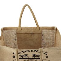 Domelo große Jute Einkaufskorb, 100% Vegane Einkaufstasche/Jutetasche/Shopper mit Pferdemotiv