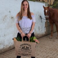 Domelo große Jute Einkaufskorb, 100% Vegane Einkaufstasche/Jutetasche/Shopper mit Pferdemotiv