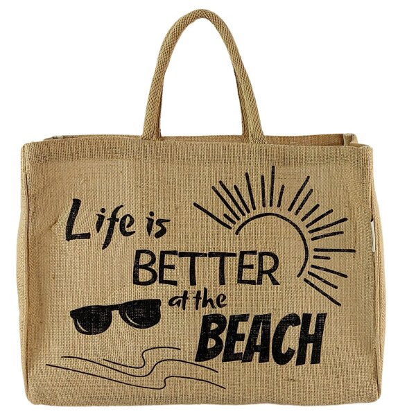 Domelo große Jute Einkaufskorb, 100% Vegane Einkaufstasche/Jutetasche/Shopper Strandtasche