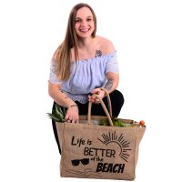 Domelo große Jute Einkaufskorb, 100% Vegane Einkaufstasche/Jutetasche/Shopper Strandtasche