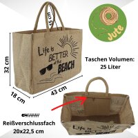 Domelo große Jute Einkaufskorb, 100% Vegane Einkaufstasche/Jutetasche/Shopper Strandtasche