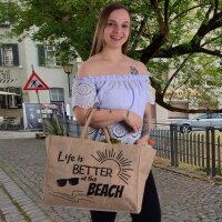 Domelo große Jute Einkaufskorb, 100% Vegane Einkaufstasche/Jutetasche/Shopper Strandtasche