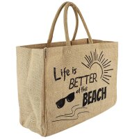 Domelo große Jute Einkaufskorb, 100% Vegane Einkaufstasche/Jutetasche/Shopper Strandtasche