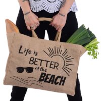 Domelo große Jute Einkaufskorb, 100% Vegane Einkaufstasche/Jutetasche/Shopper Strandtasche