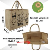 Domelo große Jute Einkaufskorb, 100% Vegane Einkaufstasche/Jutetasche/Shopper mit Lamamotiv
