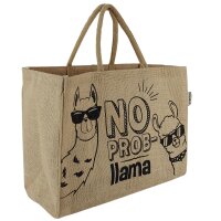Domelo große Jute Einkaufskorb, 100% Vegane Einkaufstasche/Jutetasche/Shopper mit Lamamotiv