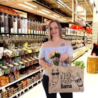 Domelo große Jute Einkaufskorb, 100% Vegane Einkaufstasche/Jutetasche/Shopper mit Lamamotiv