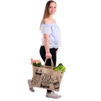 Domelo große Jute Einkaufskorb, 100% Vegane Einkaufstasche/Jutetasche/Shopper mit Lamamotiv
