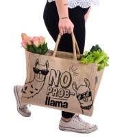 Domelo große Jute Einkaufskorb, 100% Vegane Einkaufstasche/Jutetasche/Shopper mit Lamamotiv