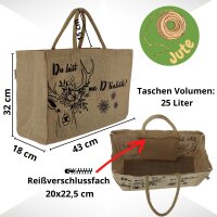 Domelo große Jute Einkaufskorb, 100% Vegane Einkaufstasche/Jutetasche/Shopper mit Trachten Motiv