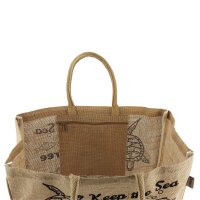 Domelo große Jute Einkaufskorb, 100% Vegane Einkaufstasche/Jutetasche/Shopper. Badetasche mit Seeschildkröte Motiv