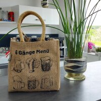 Domelo kleine Jute Einkaufstasche, Flaschenträger mit 6 Fächer. 100% Vegane Bierflaschenträge