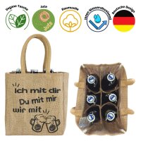 Domelo kleine Jute Einkaufstasche, Flaschenträger mit 6 Fächer. 100% Vegane Bierflaschenträge