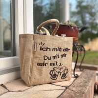 Domelo kleine Jute Einkaufstasche, Flaschenträger...