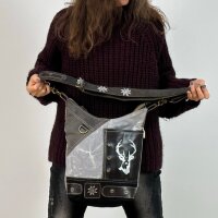 Domelo Canvas Hobo Trachtentasche mit Hirsch-Motiv. grau/schwarz