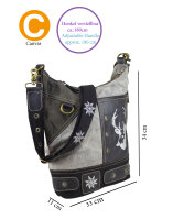 Domelo Canvas Hobo Trachtentasche mit Hirsch-Motiv. grau/schwarz