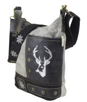 Domelo Canvas Hobo Trachtentasche mit Hirsch-Motiv. grau/schwarz